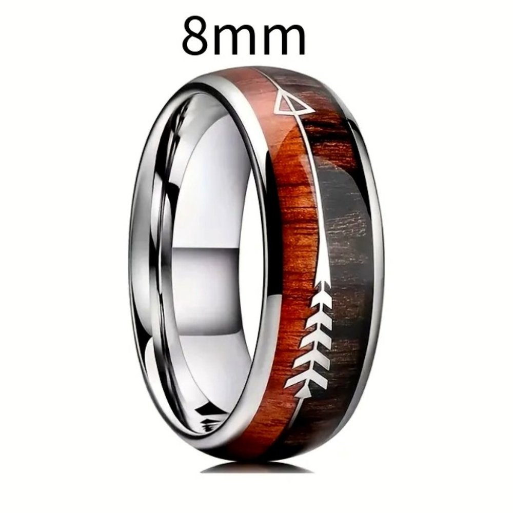 Straight N' Arrow Whisky Barrel Inlay Titanium Steel Ring (Sizes #9-12)